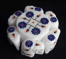 Antike Marmor Schmuckschatulle Lapis Stein 6 Elefanten Intarsien Mosaik Kunst...