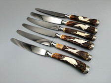 Anton Wingen Othello 6x Speisemesser Jagdbesteck Hirschhorn Solingen Horn Messer