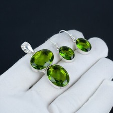 Peridot Edelstein 925 Sterlingsilber Anhänger & Ohrringe Schmuck Set für