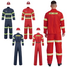 Herren 4-teiliger Anzug Langarm Feuerwehrmann Uniform Feuerwehrchef Kostüm