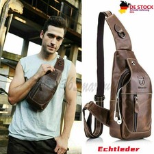 Bullcaptain Herren Sling Bag Aus Echtem Leder Brust Schulter Rucksack Cross NEU