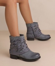 Damen Stiefeletten Nieten Biker Boots Blau Gr. 39 NEU