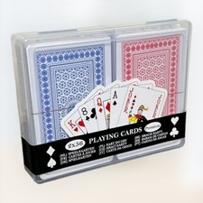 2x 56er Spielkarten Set Blau Rot Skat Romme Pokerkarten in Aufbewahrungsdose NEU