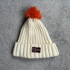 NAPAPIJRI Damen Mütze Strickmütze Wintermütze Bommelmütze Logo 21609 Beige