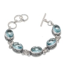 Aqua Aquamarin Edelstein handgefertigt 925 Sterlingsilber Schmuck Armband Grö...
