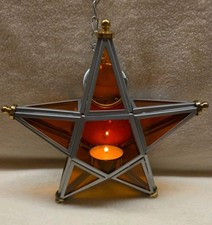 Weihnachten Hängeleuchte Laterne Star Stern aufhängen Teelicht, orange, NEU