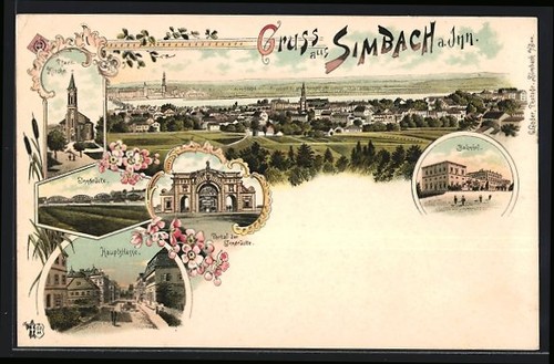 Lithographie simbach bahnhof - lithographie, simbach,