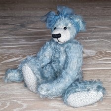 Teddybär, Teddy, Bärin "Emilia" Handarbeit aus blauem Mohair, - (ca. 23 cm) -