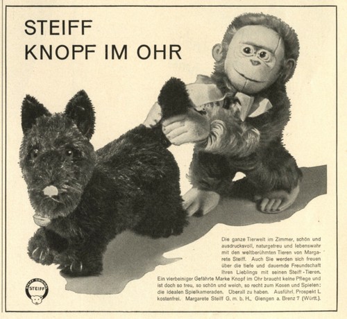 Steiff hund und affe reklame - affe,