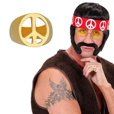 Goldener Peace Ring 60er 70er Jahre Schmuck Hippie Peacezeichen Hippieschmuck