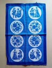 DDR Malimo Geschirrtuch Camping Tuch blau Küche Zubehör Vintage Deko Stoff Blume