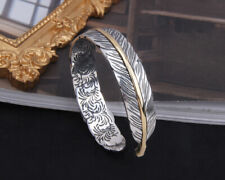 B37 Armreif Armspange Feder mit goldfarbenem Kiel 925 Sterlingsilber