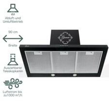 Wandhaube Dunstabzugshaube 90 cm 1000m³/h Gurari 461 BL Schwarz AUSTELLER