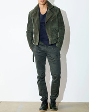 Herren Grün Lederjacke Reines Wildleder Biker Motorrad Größe XS S M L XL XXL 3XL