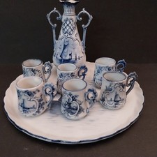 Rarität Rauenstein Likörset auf Tablett Delfter Dekor