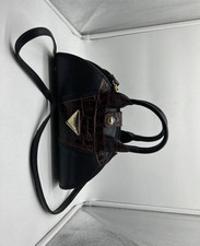 Vintage Lederhandtasche Leder Tasche Schwarz Braun - Prada Optik 