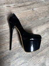 Extrem High Heels  Schwarz Lack Fuss Schuhe Stiletto Heels