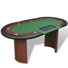 Pokertisch 10 Spieler Poker Tisch Pokertable + Chiptray Getränkehalter Grün/Blau