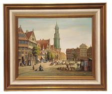 Ölgemälde "Der Großneumarkt" Hamburg 1840 Signiert Holzrahmen 64x54cm