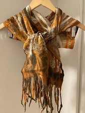 Hochwertiger Schal aus Seide & Wool Tuch Paschmina Fransen orange/weiß/braun