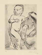 Max PECHSTEIN: Orig.- Radierung „Mutter und Kind“ handsigniert 1927 Auflage 100