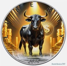 Silver Coin: 2025 American Eagle, BTC "Bull" in Color - 1oz Fine Silver 0,999