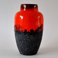 Scheurich Fat Lava KERAMIKVASE, Höhe 21 cm, orange / schwarz, 60er Jahre
