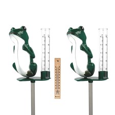 2 St. Regenmesser Frosch Metall Erdspieß u Holz Thermometer Innen Außen Garten