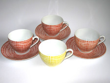 ARZBERG  Bastdekor 4 Kaffeetassen + 3 Untertassen 50er-60er Jahre H. Löffelhardt