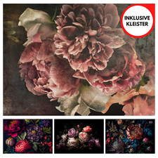 BLUMEN PFINGSTROSEN VINTAGE Vlies Fototapete Wohnzimmer Schlafzimmer TAPETE XXL