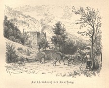 "Kalksteinburch bei Kauffung"Kamieniołom wapienny-Wojcieszów Orig.Holzstich 1885