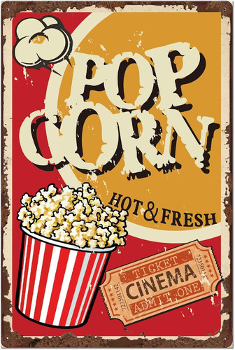 Popcorn blechschild kino - blechschild,