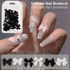 50Pcs Schwarz Weiß Schleife Nagel Strass 3D Nagel Band Bögen Diy Deko *?