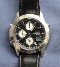 CASIO WVQ-560 wave ceptor Armbanduhr Herren Atom Uhr Chronograph Lederarmband  