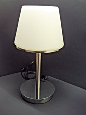 TCM Tischlampe Nachttischlampe Silber farb.Glasschirm Weiß Beistelltisch Leuchte