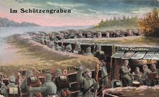 Soldaten im Schützengraben mit Villa Fuchsbau Postkarte AK 1915