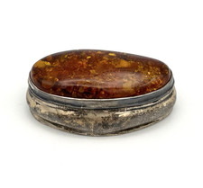 Antike Schmuckschatulle Silber 925 Bernstein Pillendose Tabatière Dose RAR #3558