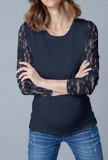 Neun Monate Umstandsshirt Shirt Schwangerschaft Spitzenärmel blau Neu 44/46