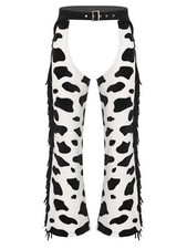 DE Herren Cowboy Kostüm Kuh Muster Hose Flanell Chaps mit Verstellbaren Taille 