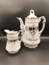 Antik Jugendstil Porzellan Kaffee Kanne Sahnegießer  KPM "Zur Silberhochzeit"