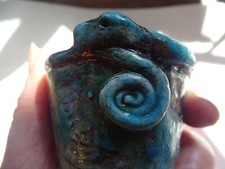 Origineller Eierbecher Raku tönern Unikat OOAK Keramik Schlange Ton