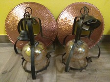 2 x Antike Hängelampe schmiedeeisern Kupfer Deckenlampe VINTAGE Leuchte