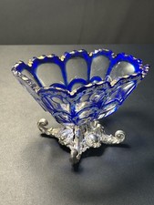 Antike Schale – 13 Lot Silberfuß mit kobaltblauem Glas 