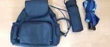 Rucksack mit Schirmtasche und Regenschirm knirps blau neuwertig wasserabweisend