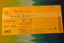 ANDRE RIEU TICKET STUB - Kolnarena COLOGNE 01/01/2003 - Collectable Memorabilia