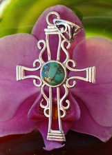 KX Anhänger keltisches Kreuz Sterling Silber 925 Stein Türkis Kupfertürkis blau