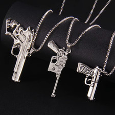 🔫 Herrenkette Edelstahl Pistolen Anhänger Silber Streetstyle Rap Hip-Hop Mode