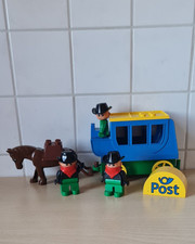 Lego Duplo Kutsche Postkutsche mit 1 Cowboy und 2 Räubern und Pferd mit Deichsel