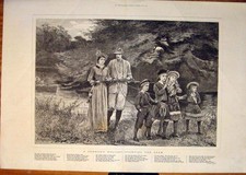 Alter antiker Druck Sommer Urlaub Familie Team Spind Hopkin Fine Art 1878 19.