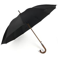 Eleganter Automatik Regenschirm Stockschirm Schirm Stock mit Holzgriff schwarz